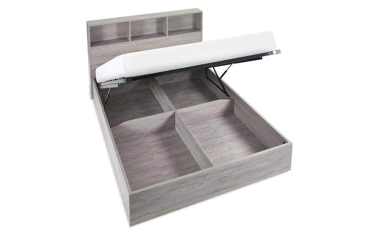 Bali Grey Oak Wooden Bookcase Ottoman Storage Bed
